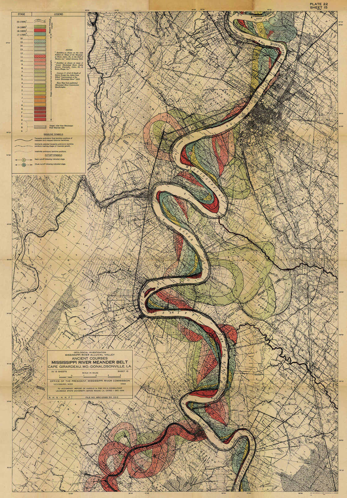 Sheet 15 – 1944 Map Mississippi River Meander Belt Missisippi Print Harold Fisk