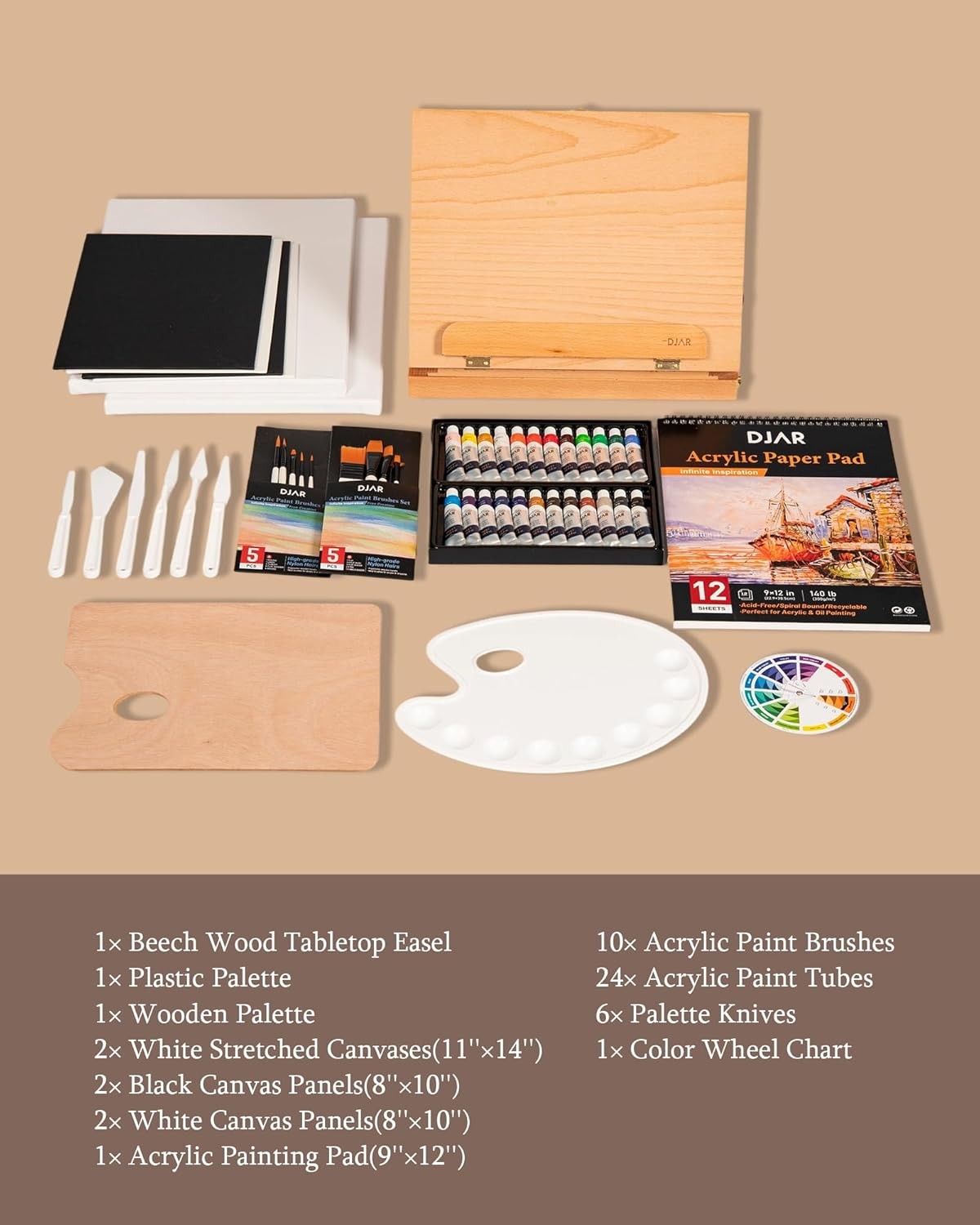 49 pcs Acrylic Paint Set with Table Easel Box, 24 Acrylic Paint