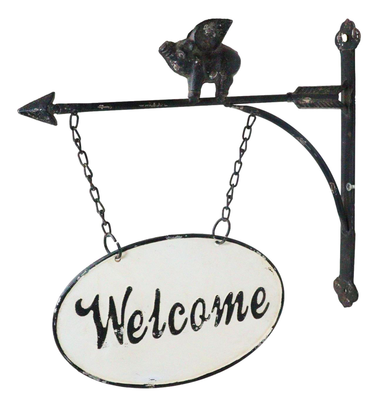 Cast Iron Rustic Farmhouse When Pigs Fly Angel Pig With Arrow Welcome Wall Sign