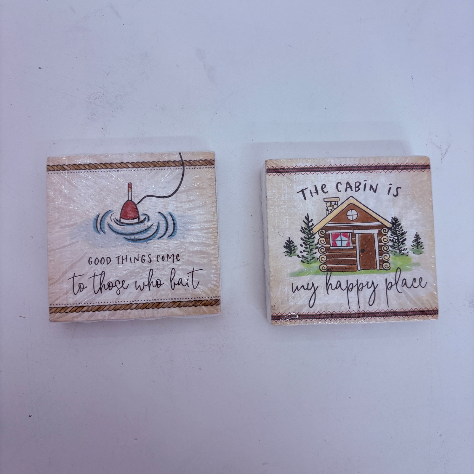 Highland Home Wood Block Sign Set Cabin Happy Place Good Things Come To Those