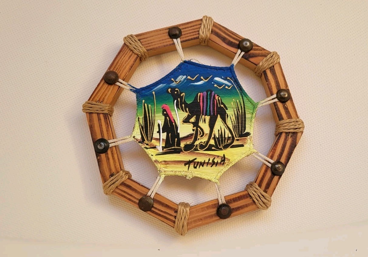 Tunisia Handmade Souvenir Wooden Frame Camel Painting Wall Hanging Art African