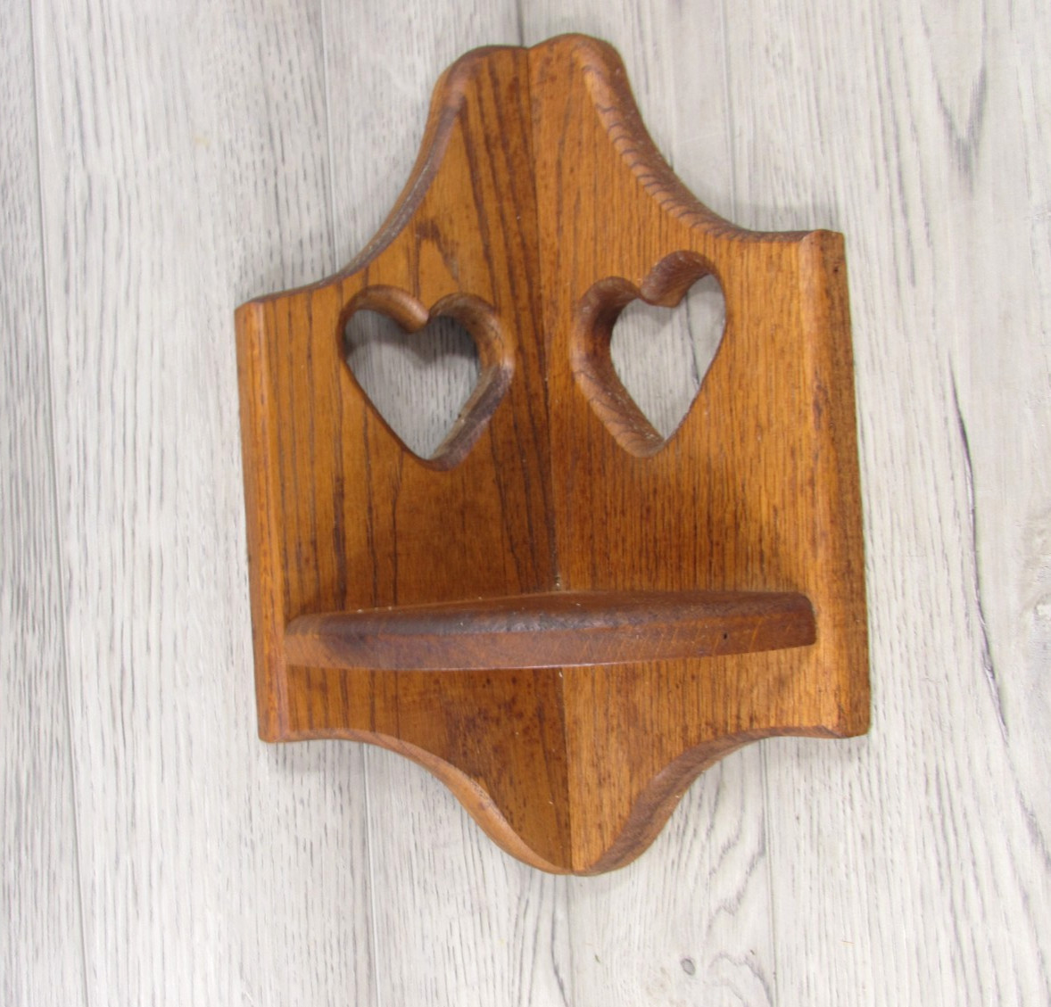 Vintage Wood Oak Corner Heart Wall Hanging Shelf 16” Cottage Core Made in USA