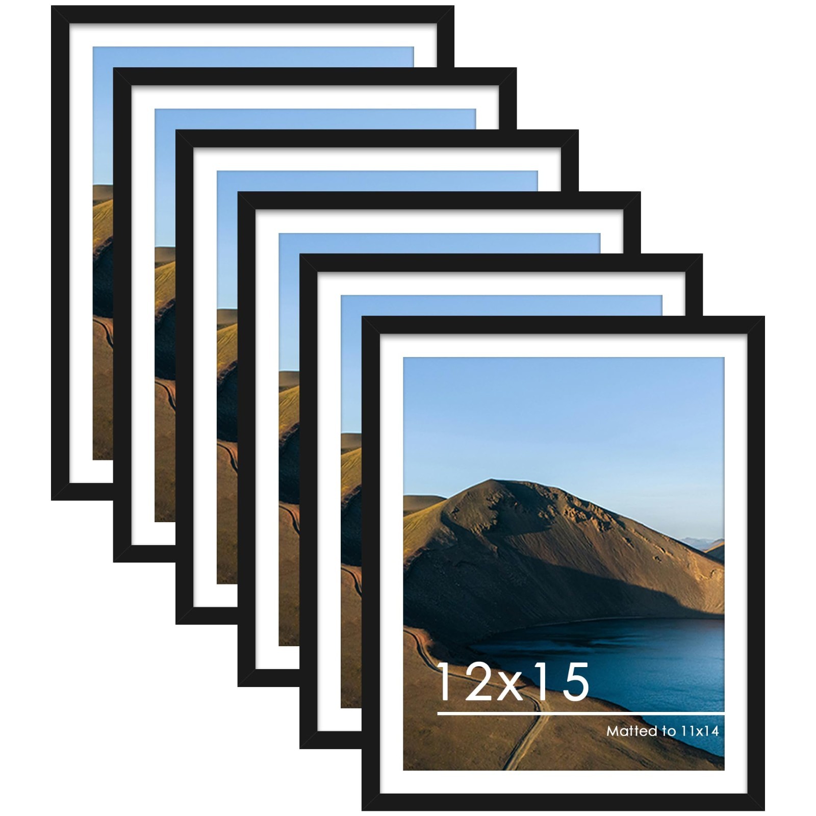 12X15 Picture Frames Set of 6 Display Pictures 11X14 with Mat or 12X15 without