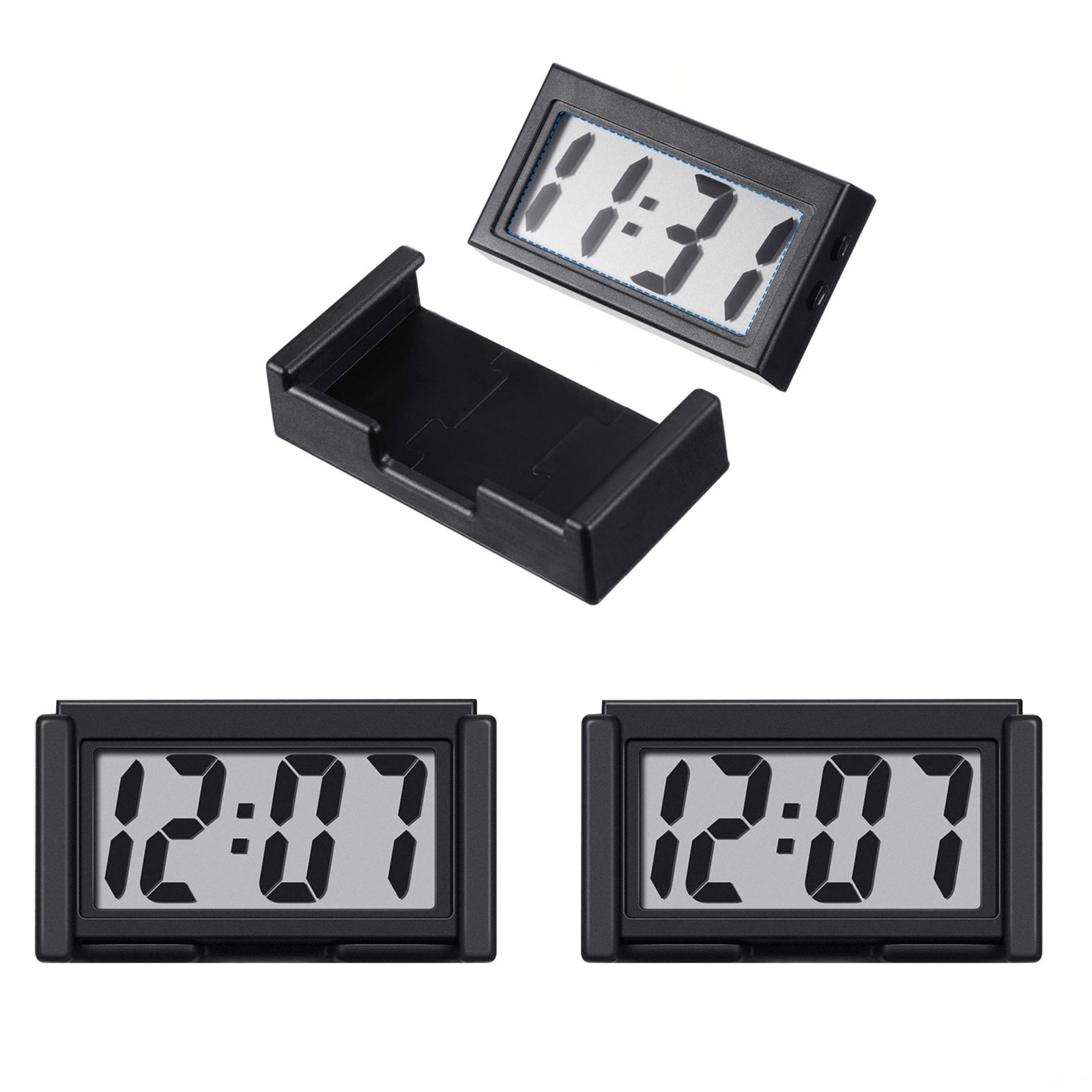 3PCS Small Digital Clock Mini Adhesive Stick On For Car Home Office Use New Set