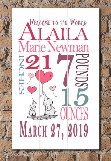 Personalized New Baby Girl Gift Wall Art Custom Newborn Girl Nursery Decor