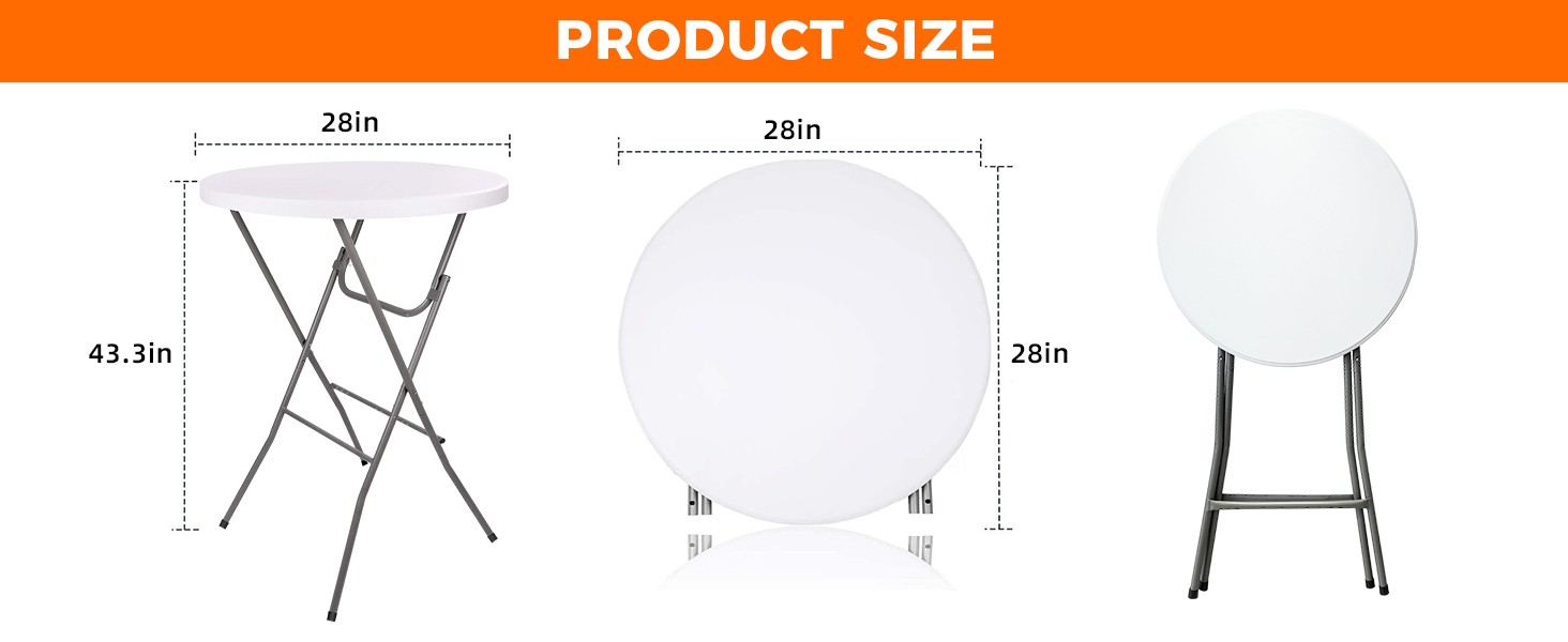 Cocktail Table 28in Folding Round High Indoor Outdoor with Removable Legs, Tall
