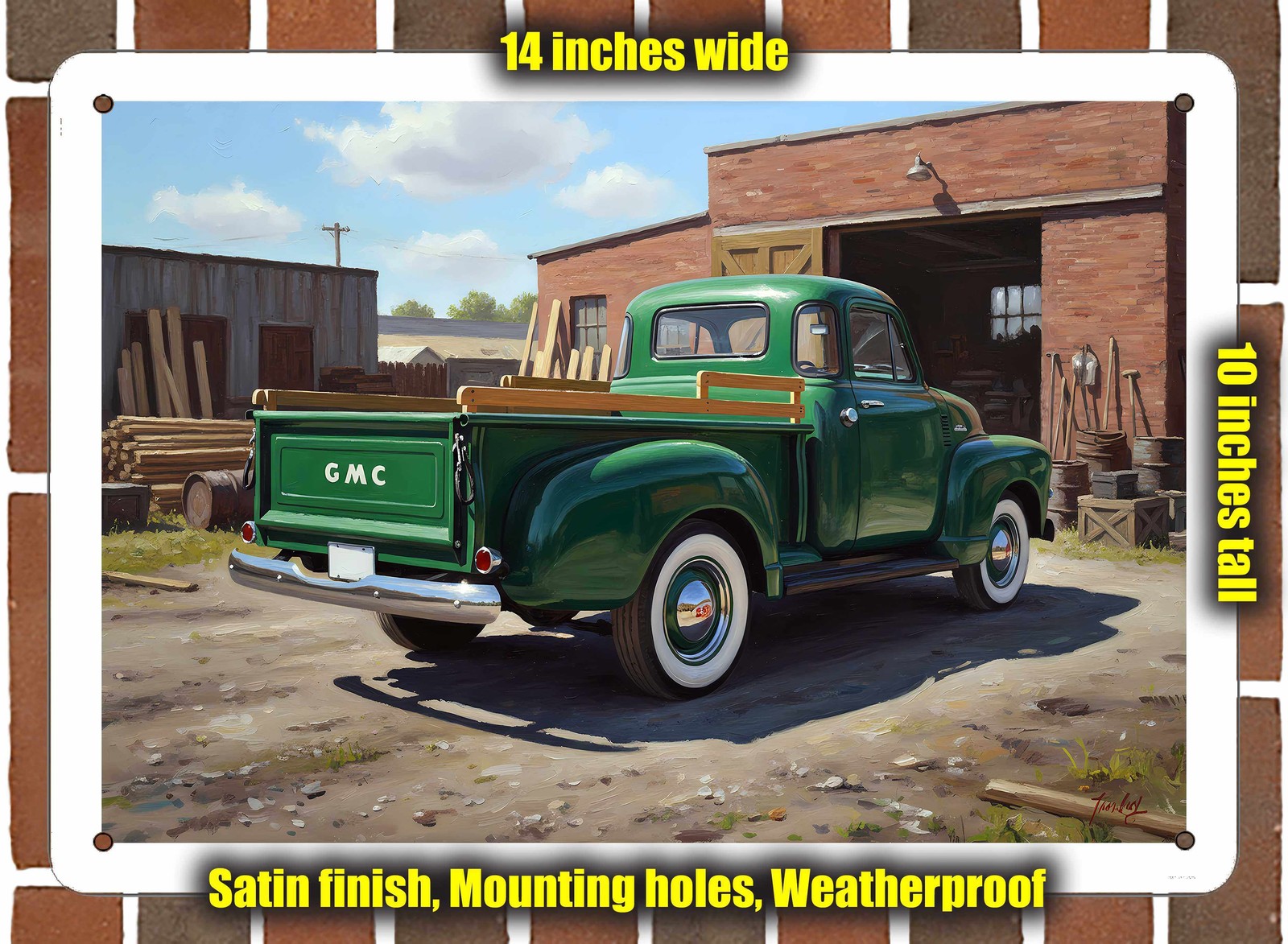 Metal Sign – 1954 GMC 100 Deluxe Pickup Truck Oil Painting – 14×10