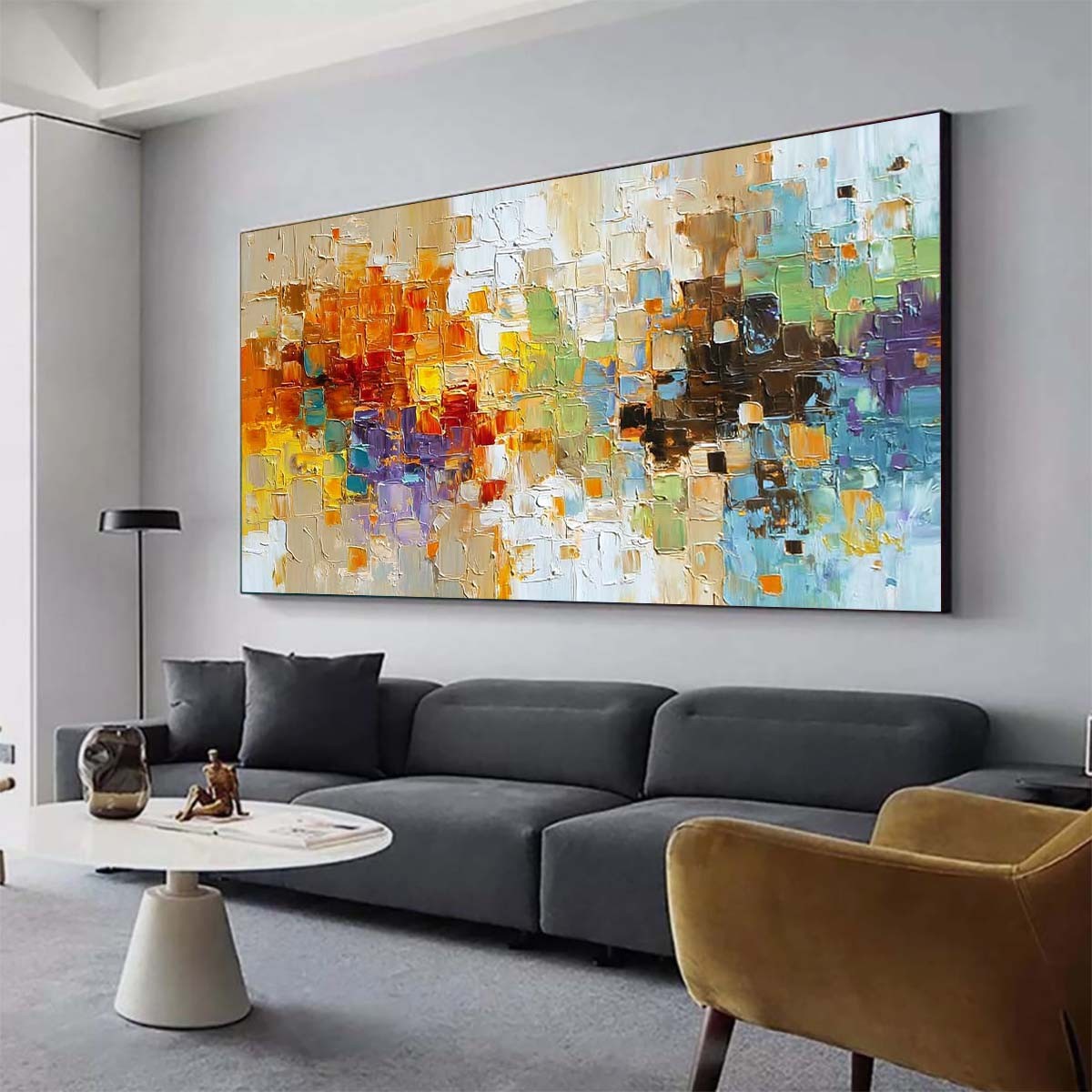 Hand Painted Oil Painting On Canvas Green Abstract For Living Room Home Decor