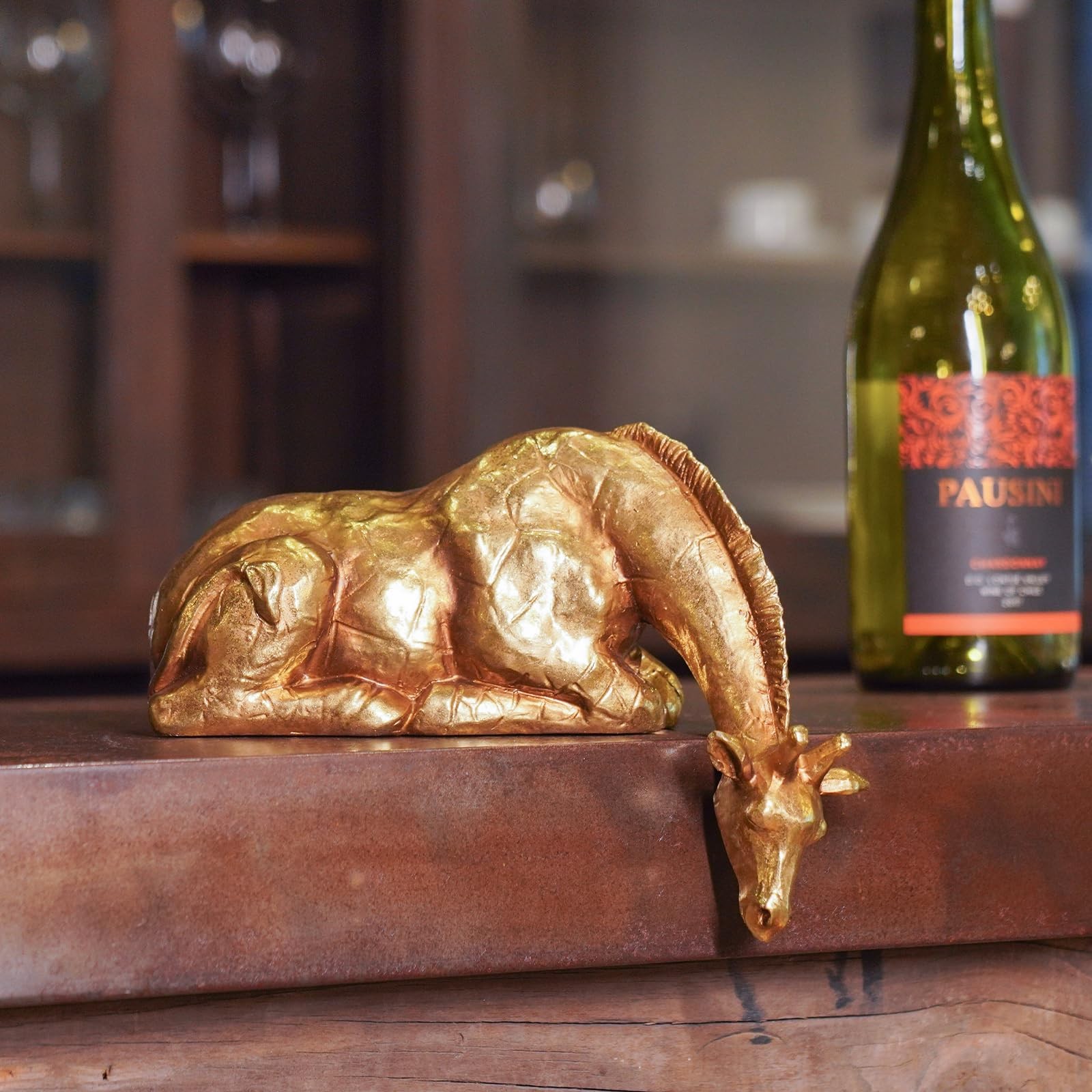 Living Room Decor Statues Indoor – Resin Abstract Golden Giraffe Sculptures H…