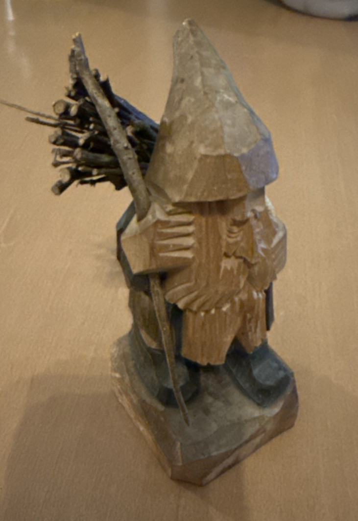 Carved Wood Gnome Forest Mountain Man Statue Figurine 6 1/4&Prime;