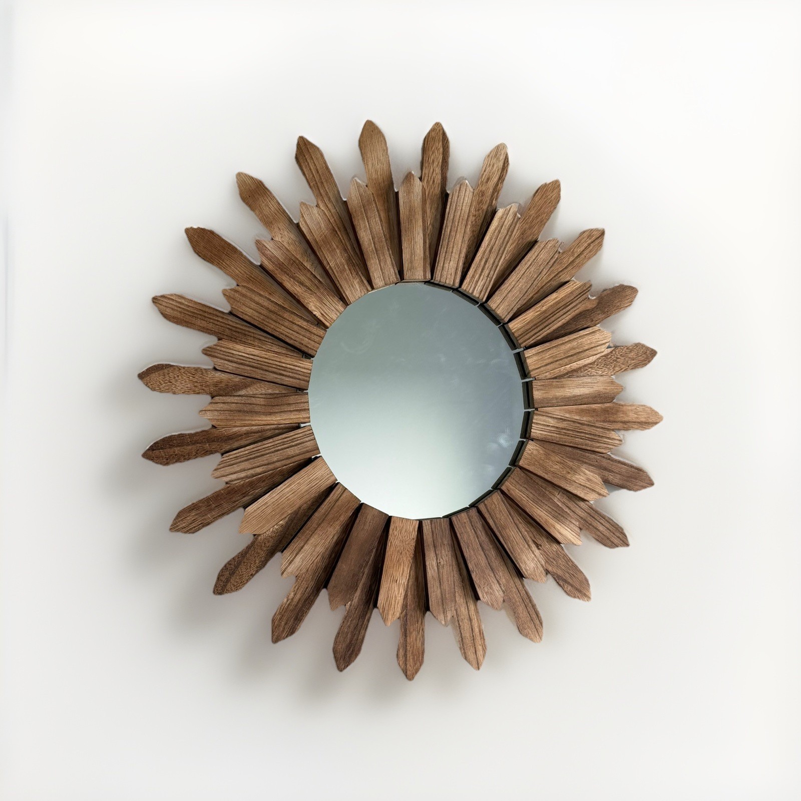 Sunburst Mirror Rustic Wood Petal Frame Round 23in Wall Decor