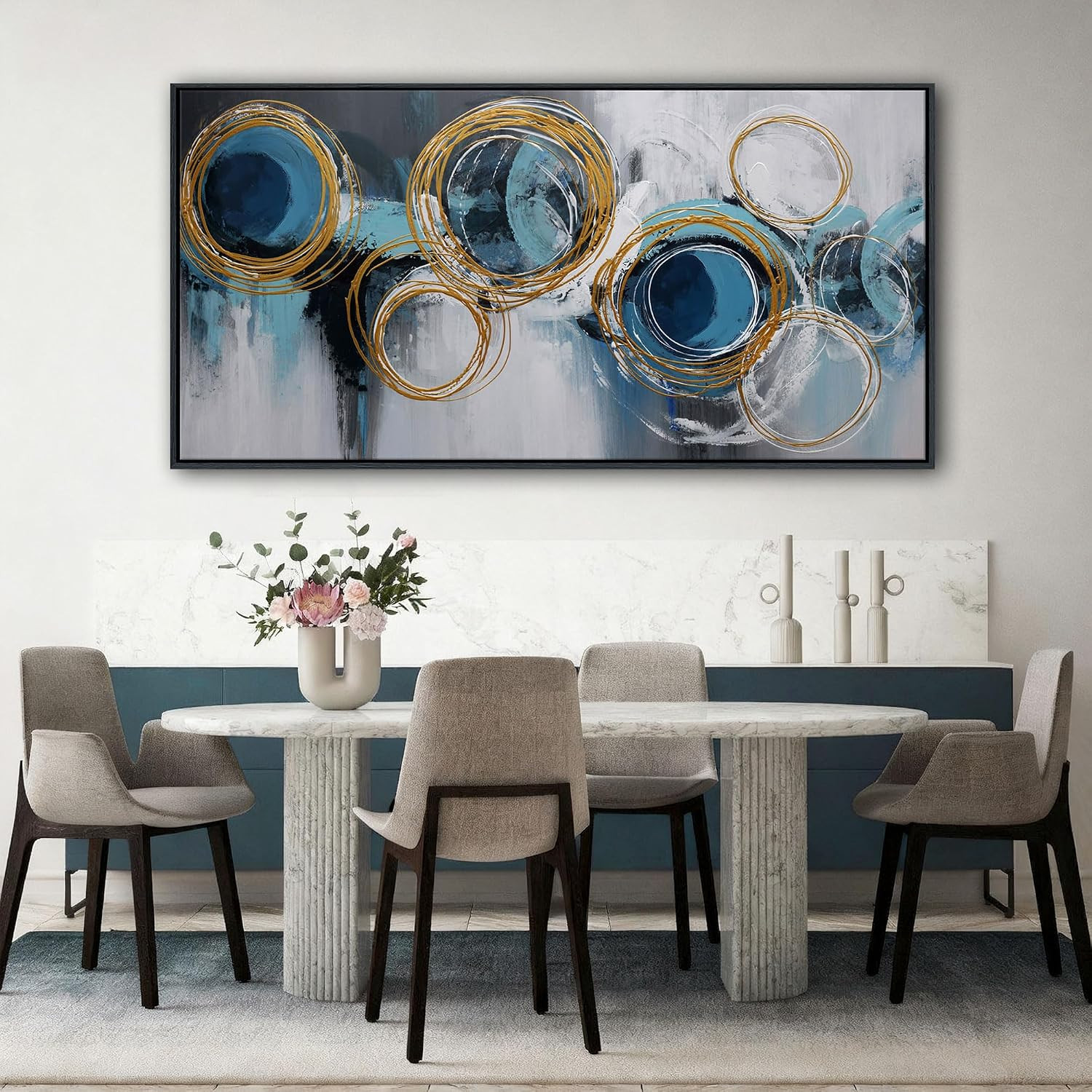 Blue Abstract Wall Art for Living Room – Large Modern Canvas Picture Wall Decor