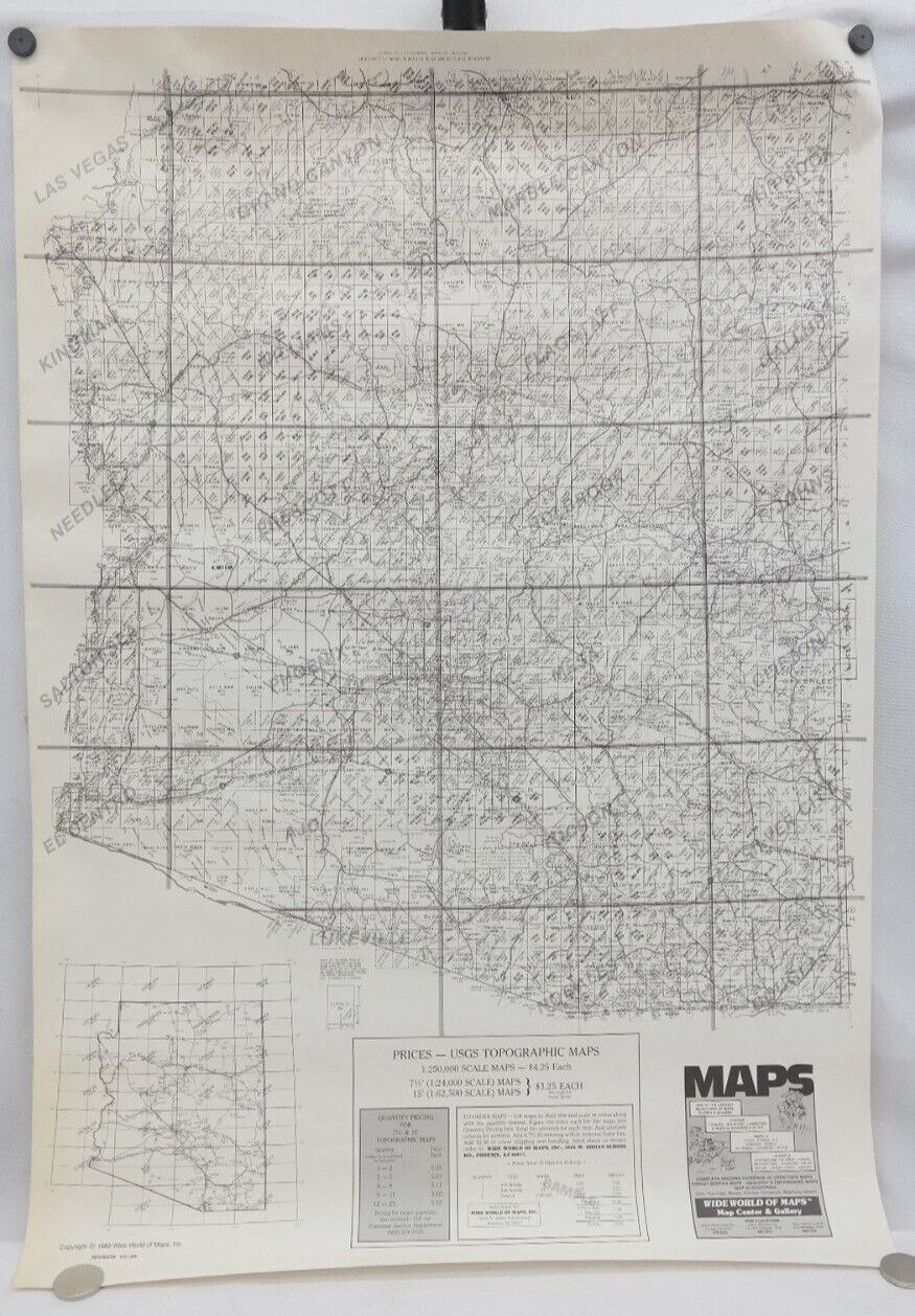 Vintage Arizona USGS Topographic Maps Index Poster 1989 23&Prime; x 33.5&Prime; TF