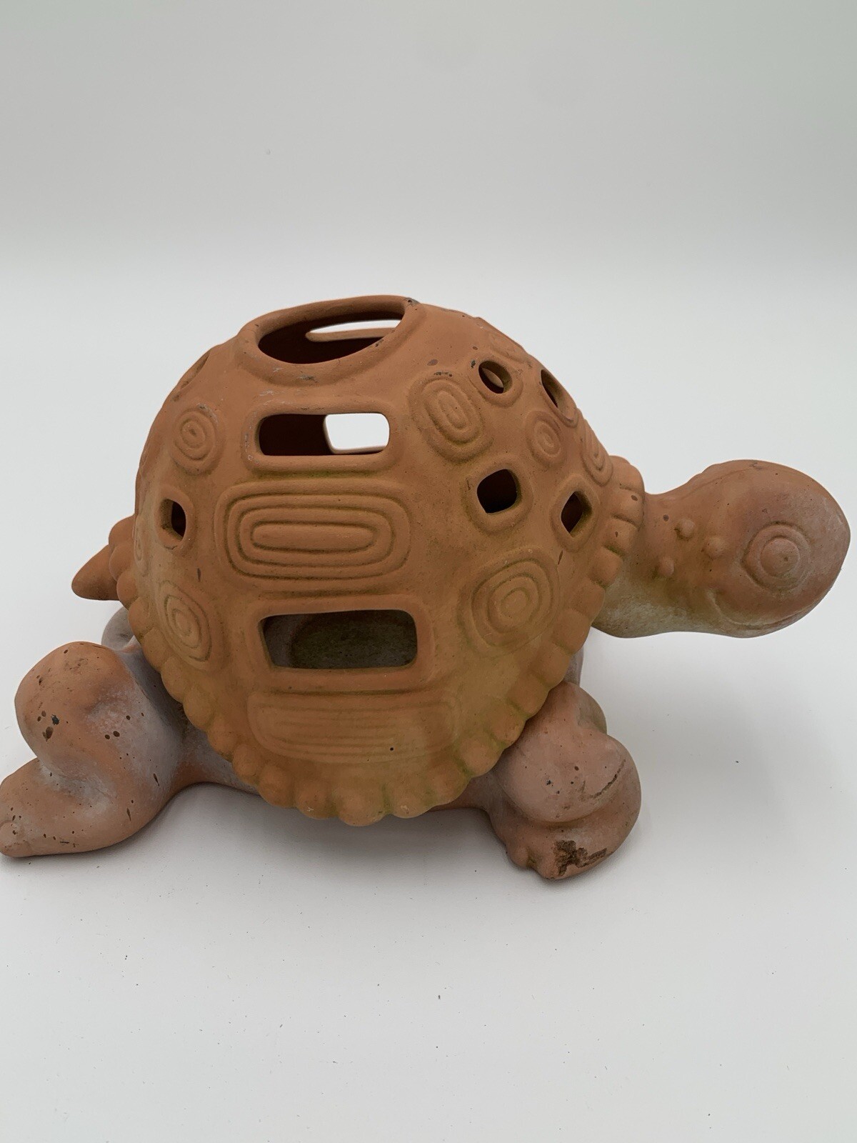 TERRE COTTA CERAMC TORTOISE TEA LIGHT GARDEN SCULPTURE 6”T X 9”L 6 1/2” W