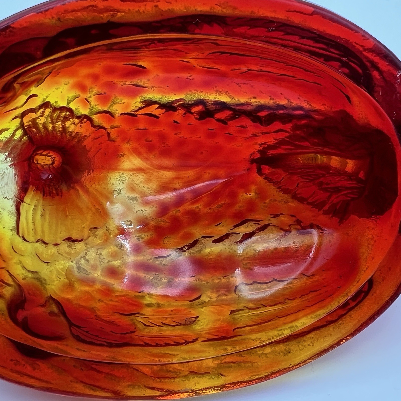 Vintage Amberina Hen on Nest Covered Dish Red 6in Read Description
