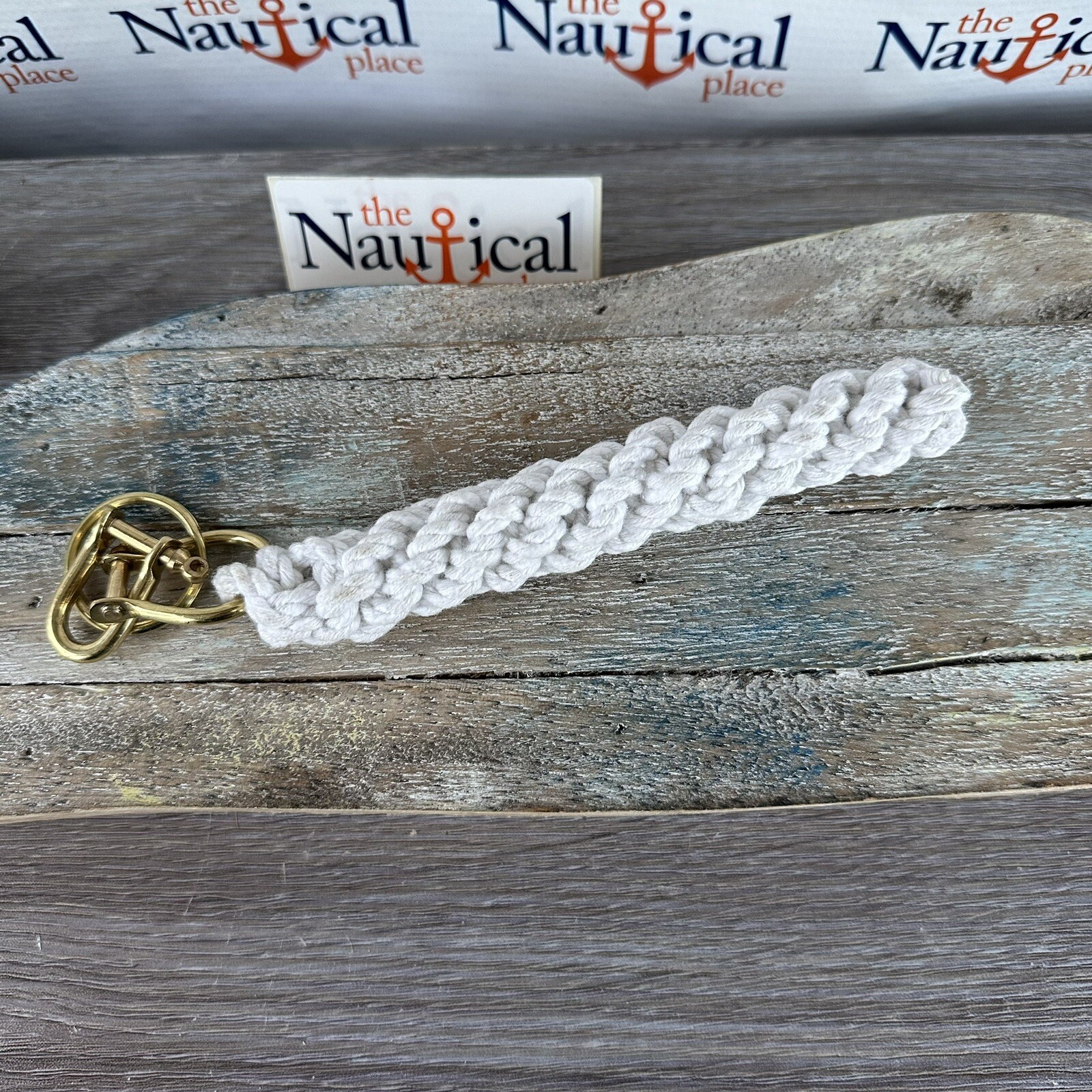 Rope Bell Pull w/ 2 Brass Shackles & Ring, Hand Tied, White, Off White, Natural