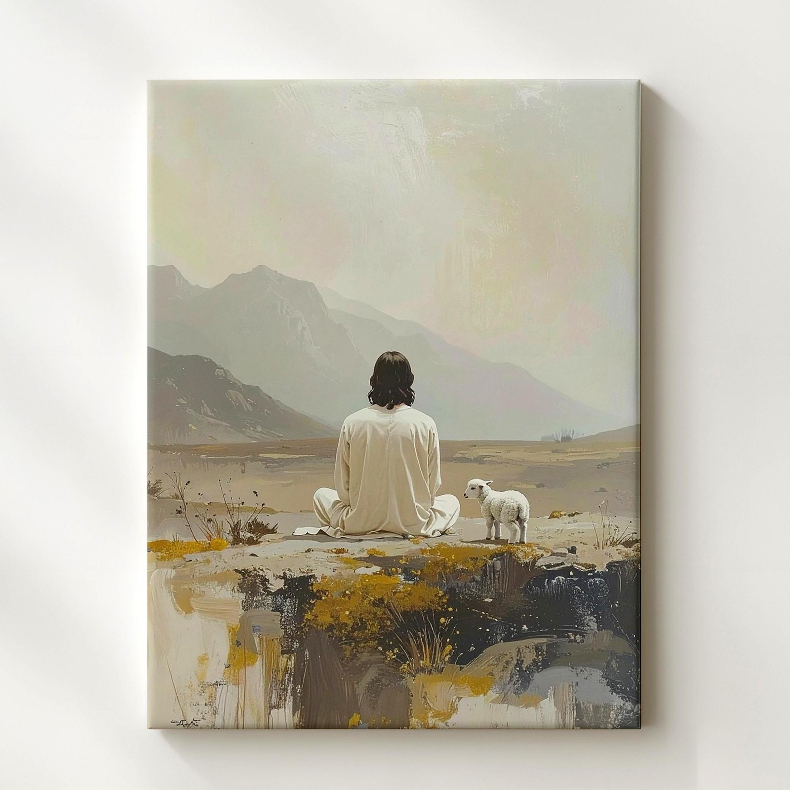 Wall Art Jesus And Lamb In Solitude Canvas Minimalist Christian Of Peace And