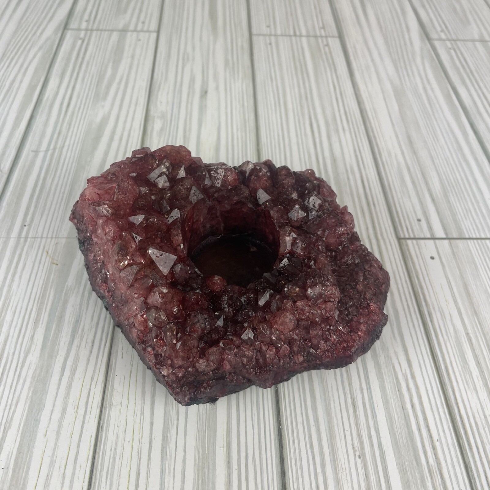 Pink/Red Crystal Geode tea light holder 1lb 15oz felt bottom