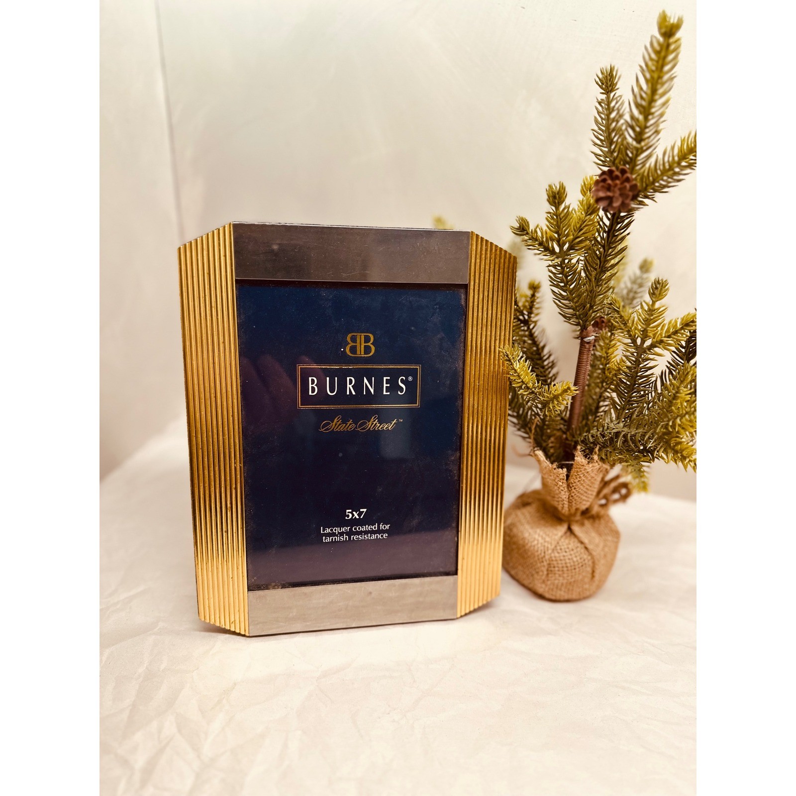 Burnes of Boston State Street 5×7 Picture Frame Brass Silver Two Tone Ribbed