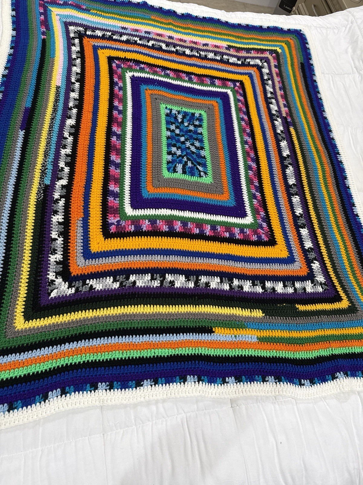 Handmade Crochet Afghan Blanket Rainbow Boho Oversized Retro Hippie Cottagecore