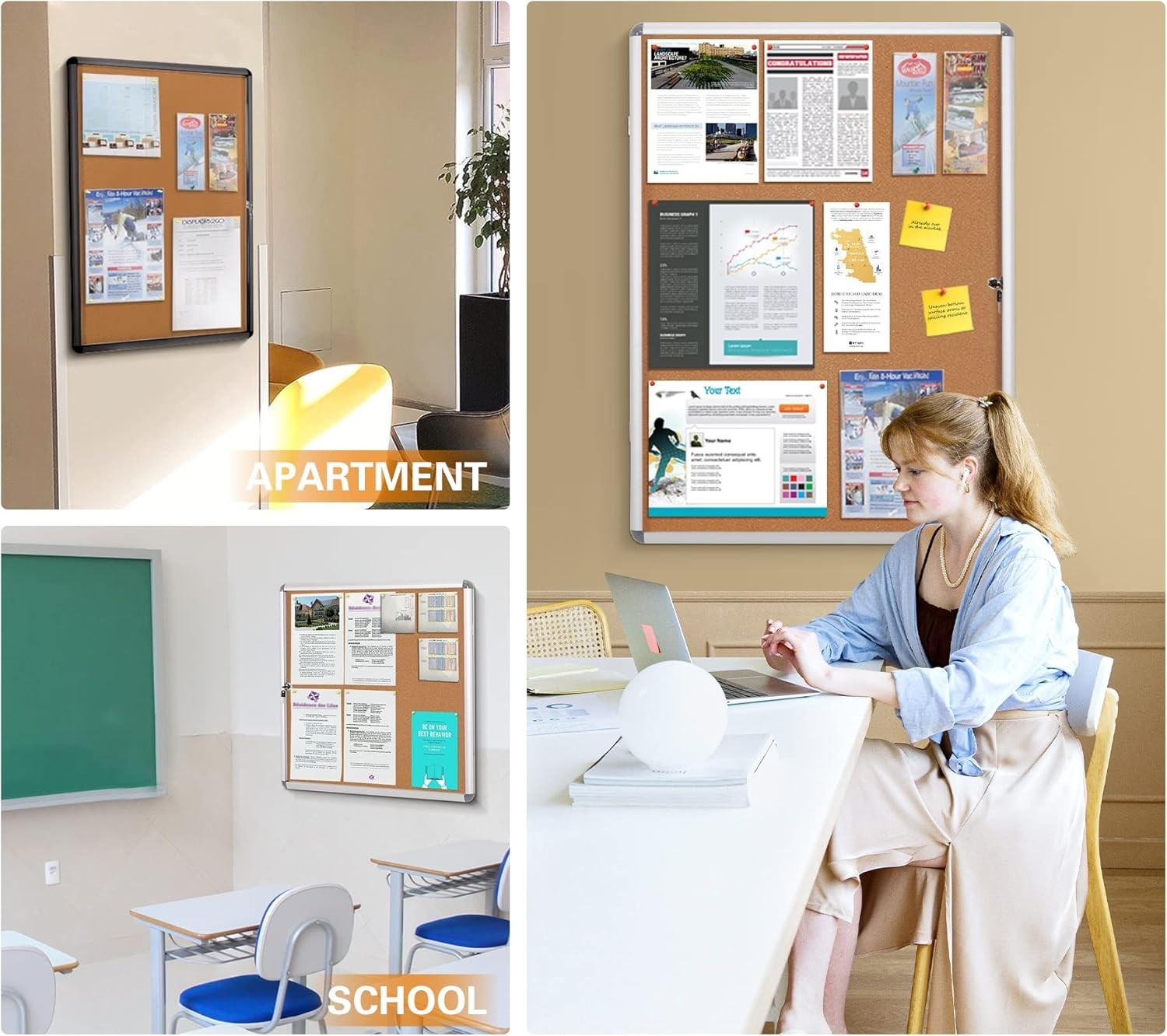 Enclosed Bulletin Board for Office, Lockable, 20&Prime;x14&Prime;