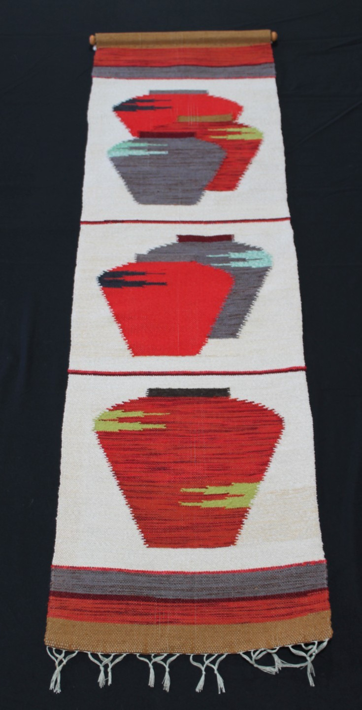 Vintage MCM Handwoven Tapestry Pottery Wall Hanging Decor Southwest Jute Aztec