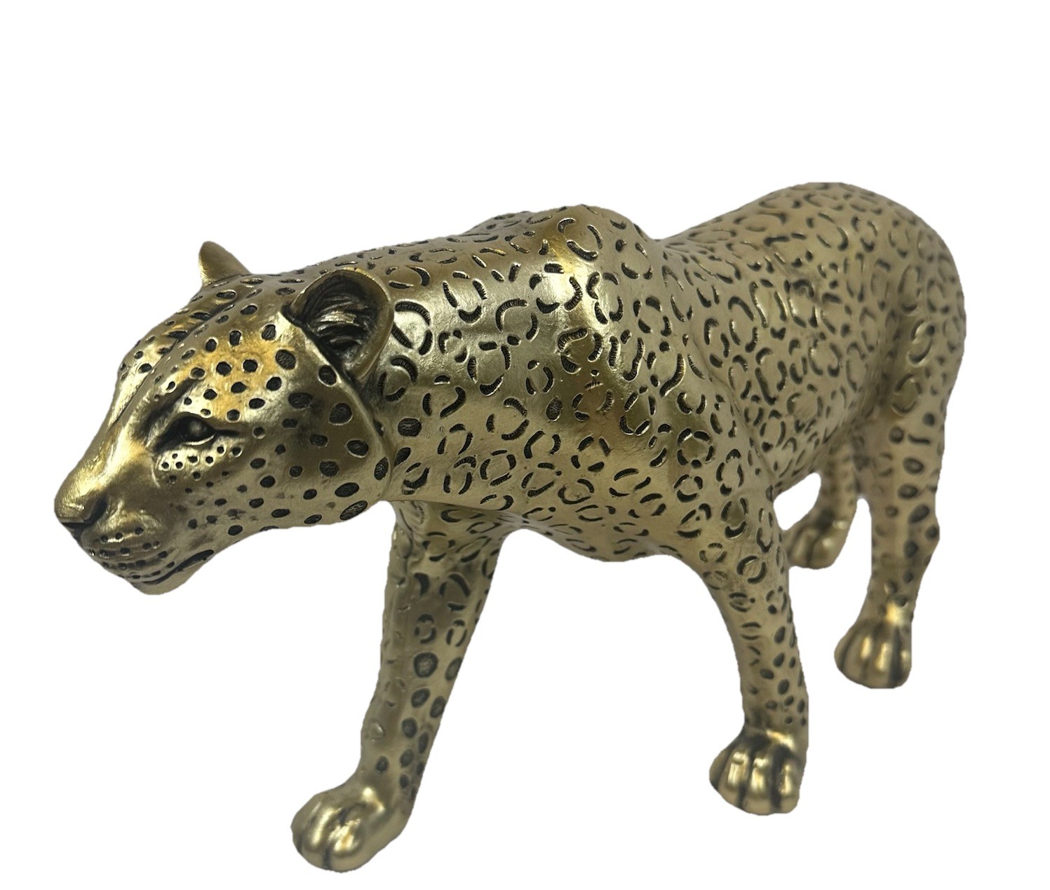 Gold Leopard Panther Statue Safari Animal Figurine Metallic Home Decor Large