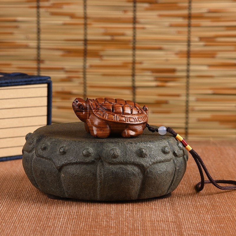 6.5cm Rosewood Solid Wood Carving Turtle Handheld Pendant Chinese Ornament