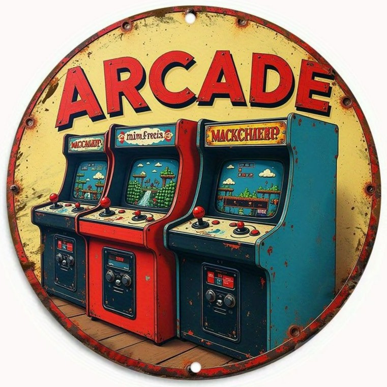 Vintage Arcade Metal Sign Retro Game Room Wall Hanging Art Decoration For Gamers