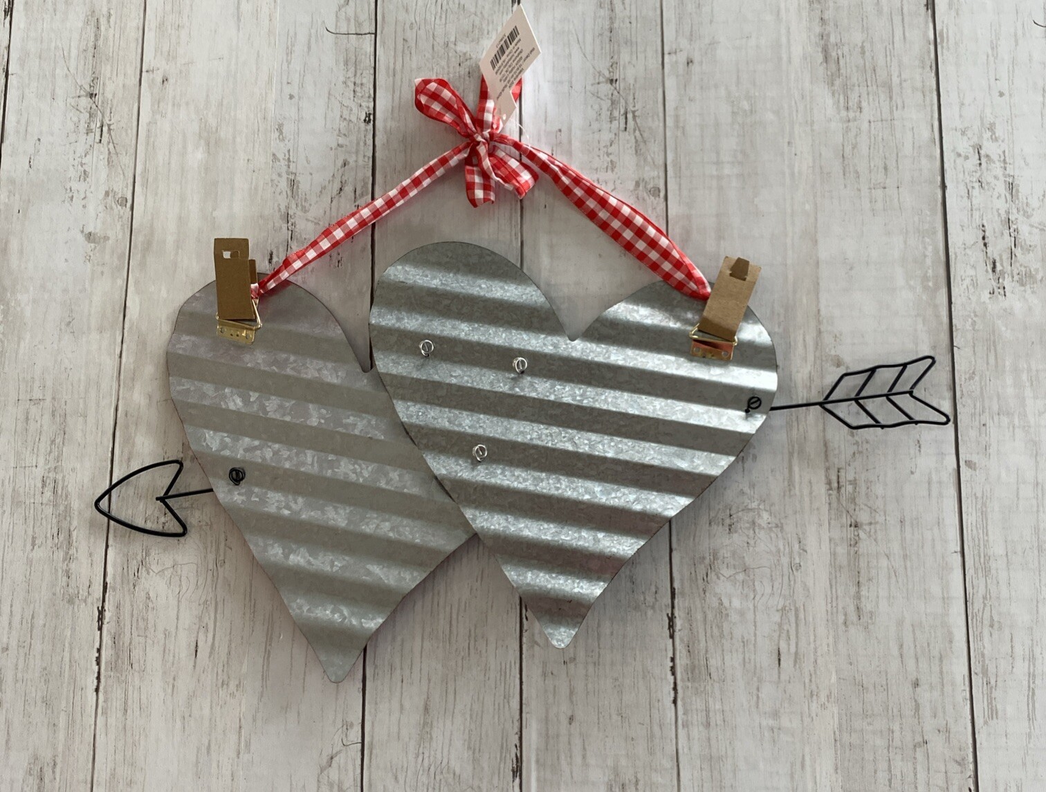 Valentines Day Galvanized Rustic Metal Sign Double Heart “Love” Arrow 19.6”x10.4