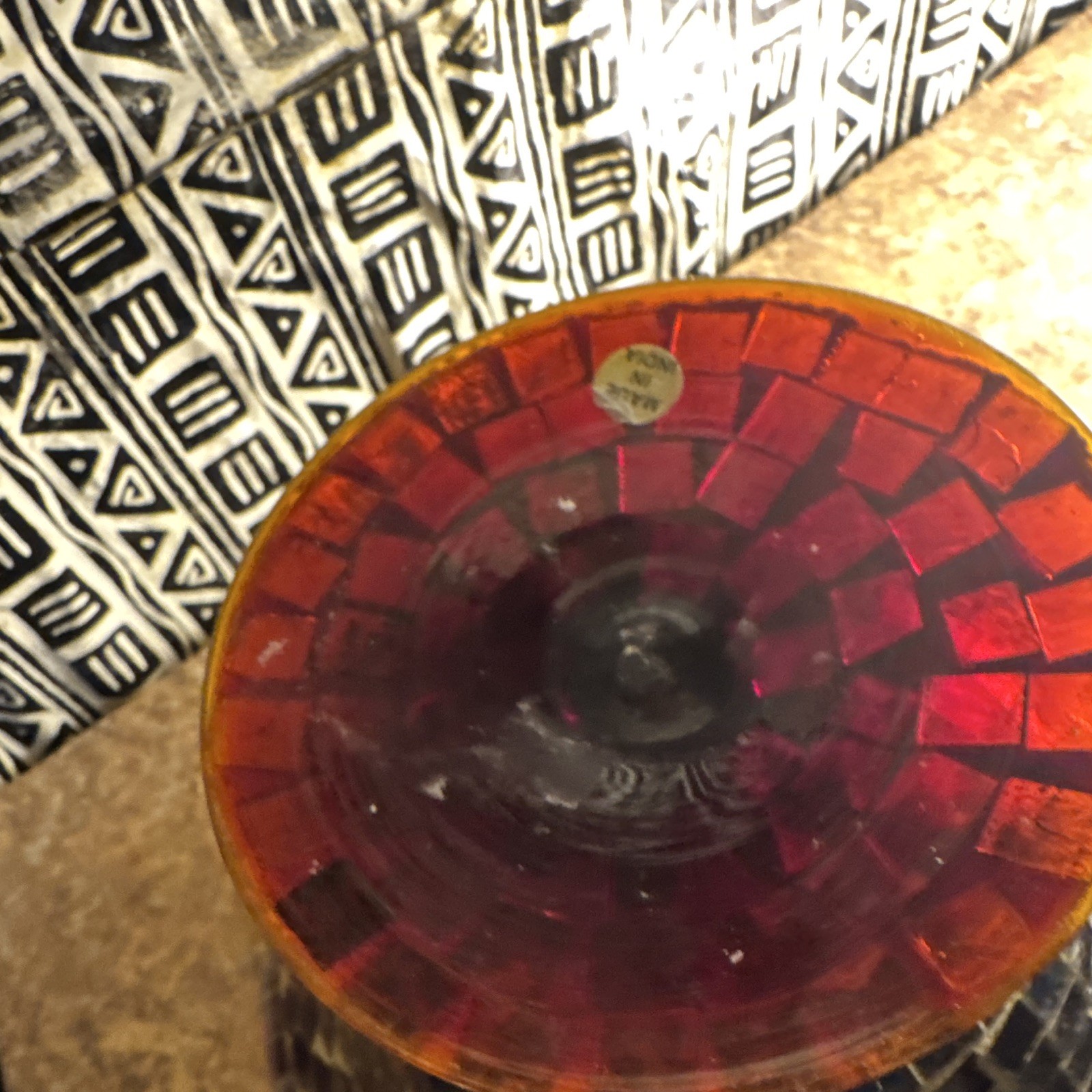 Red Mosaic Pattern Glass Pedestal Decorative Bowl, Round, All Occasions
