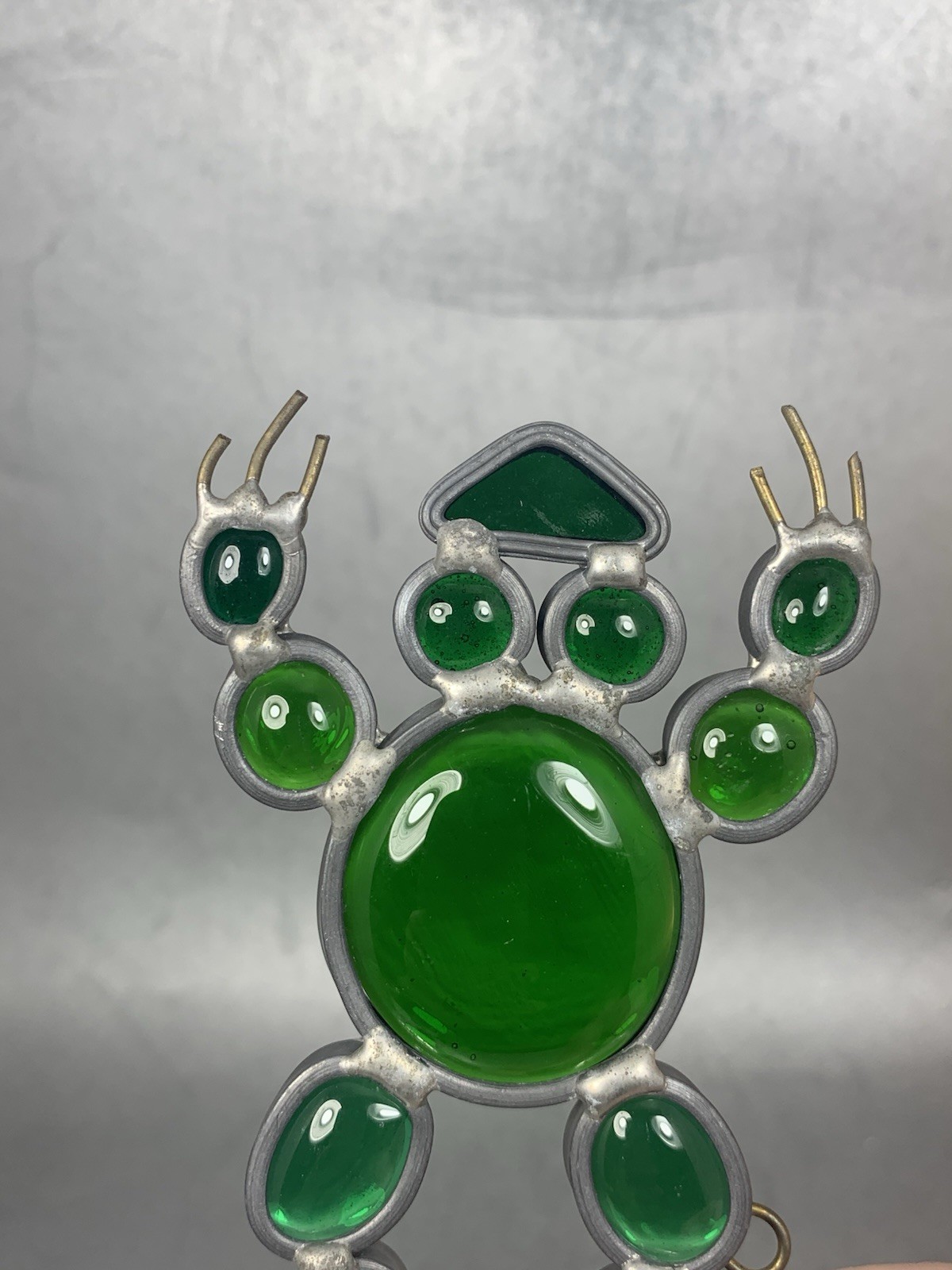Stained Glass Green Frog Suncatcher Homemade Vintage 4 1/2&Prime;L