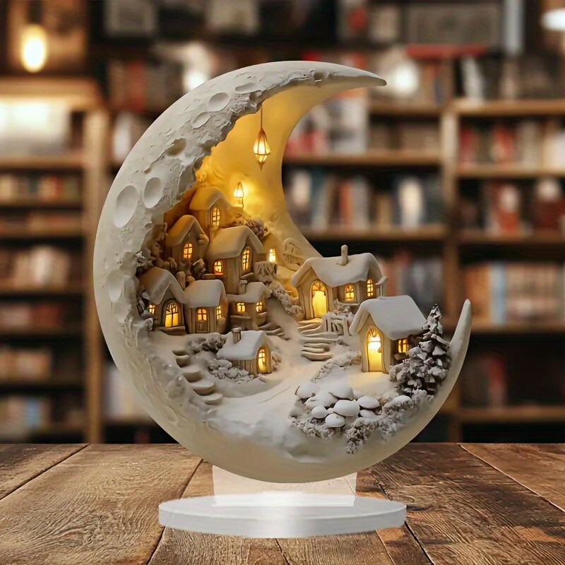 Fantasy Crescent Moon House Table Decoration Acrylic Moon Phase Snow Ornament