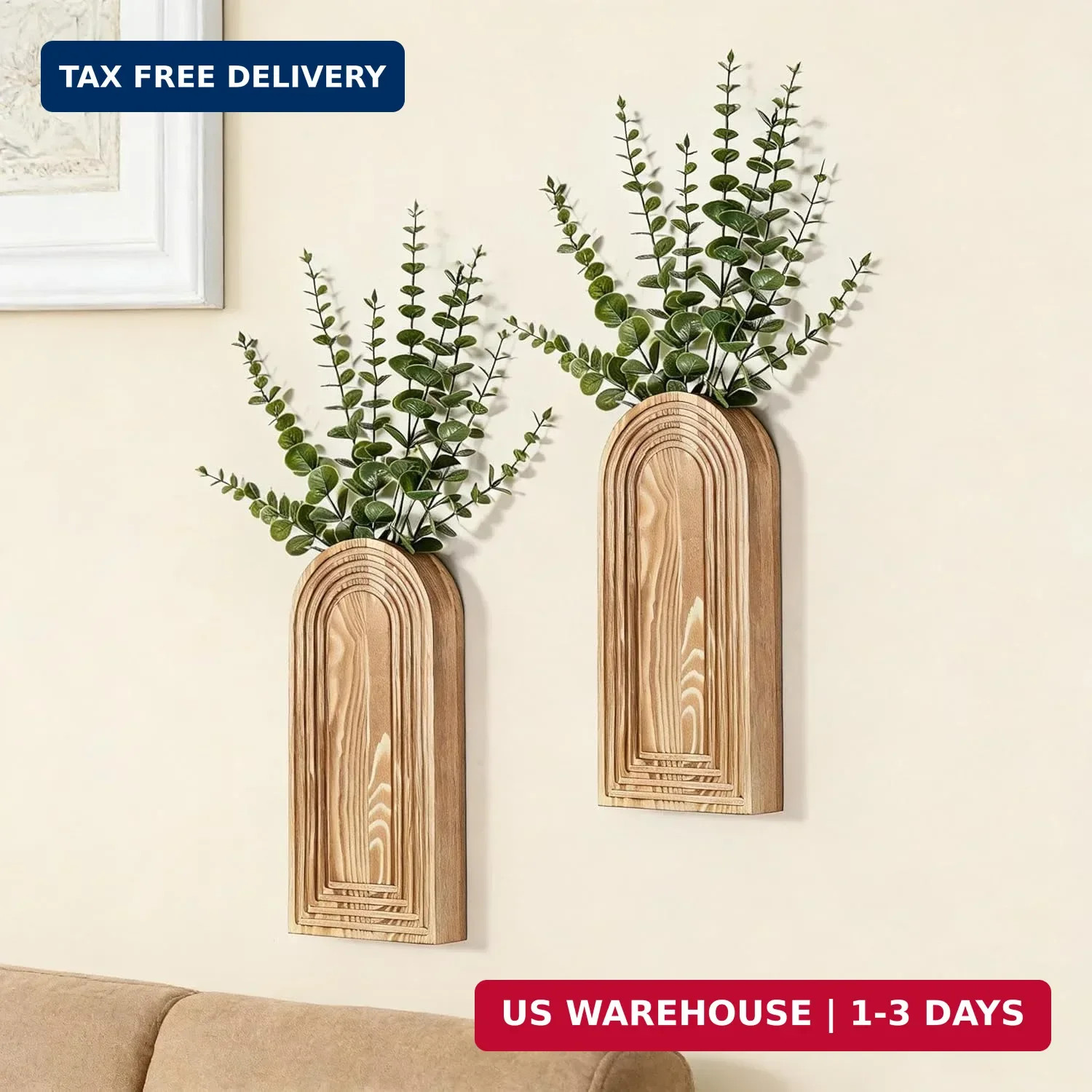 2 Pack Wooden Wall Vase Set, Hanging Planter For Indoor Plants & Flowers, Brown