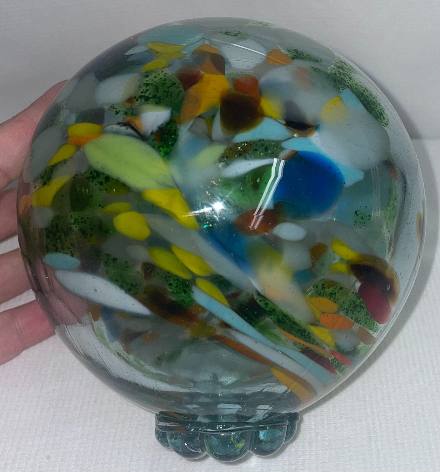 Multi-Color Glass Sphere Applied Shell On Top Needs Holder 5 1/2 Inches High