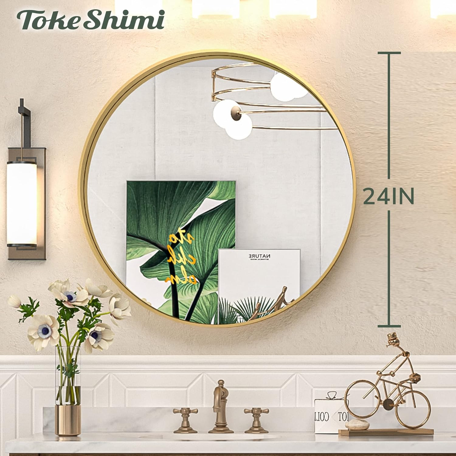 24&Prime; Brushed Gold Round Mirror – Modern Matte Metal Frame for Bathroom Decor