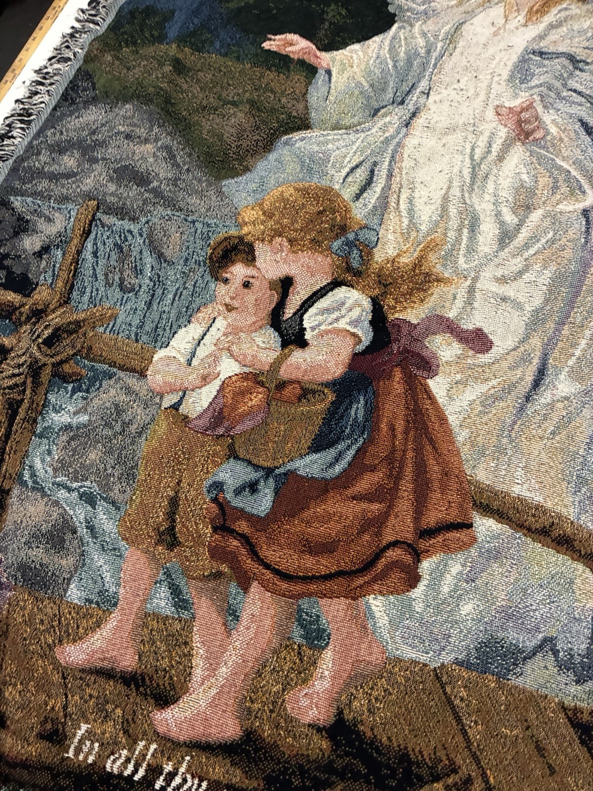Direct Thy Paths Guardian Angel Watch Children Over Stream Tapestry Throw 62×50