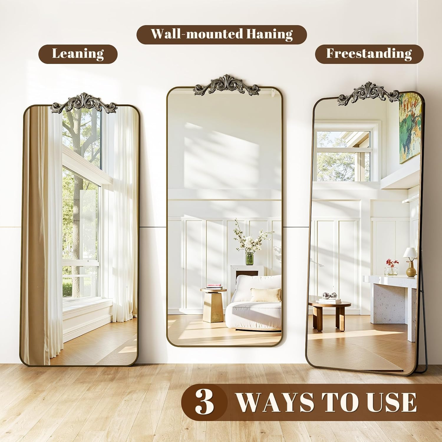 Vintage Full Length Mirror, 81&Prime;x41&Prime; Floor Mirror with Carved, Full Body Mirrors