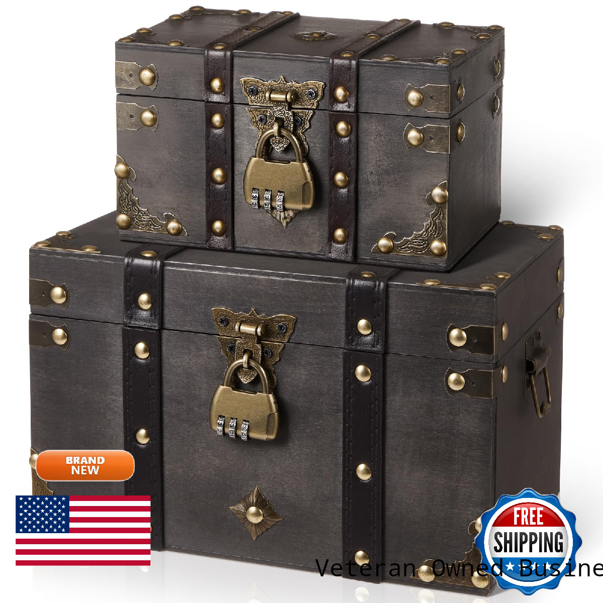 Vicenpal 2 Wooden Treasure Chest Combination Lock S L 9.5 X 7 X 6 7 X 4.33 X 4