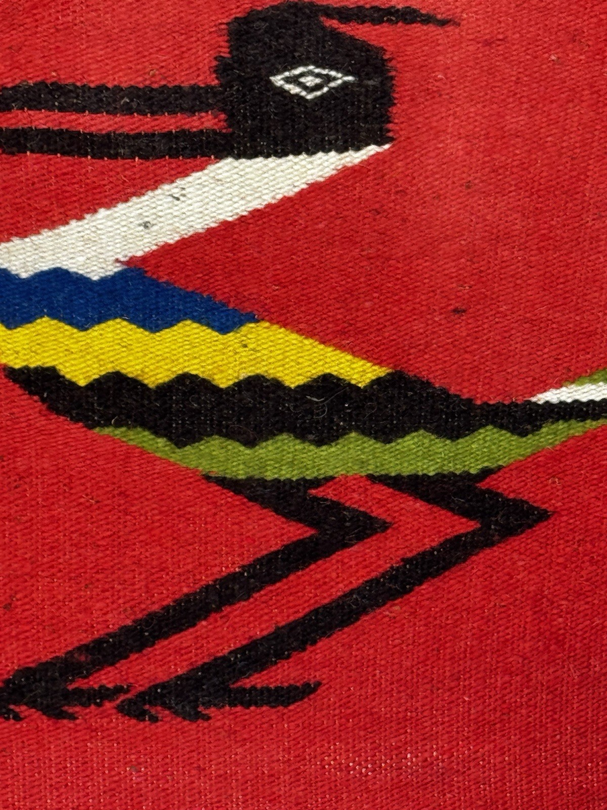 VTG Native Handwoven Wool Bird Tapestry Multicolor Feathered Folk Art Textile