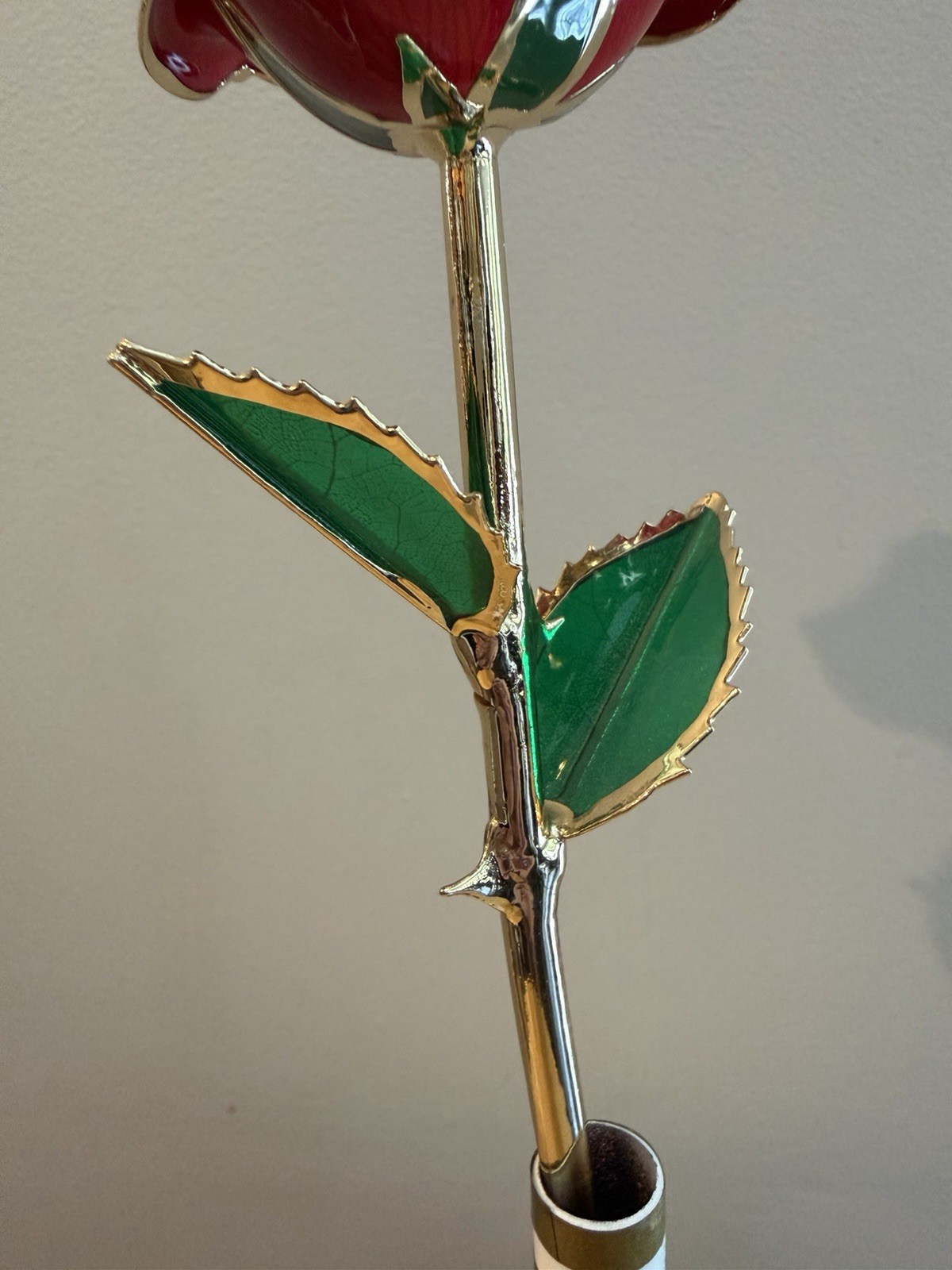 24K Gold Forever Rose Red Long Stem Dipped Lacquer & Trimmed in 24K Gold 11”