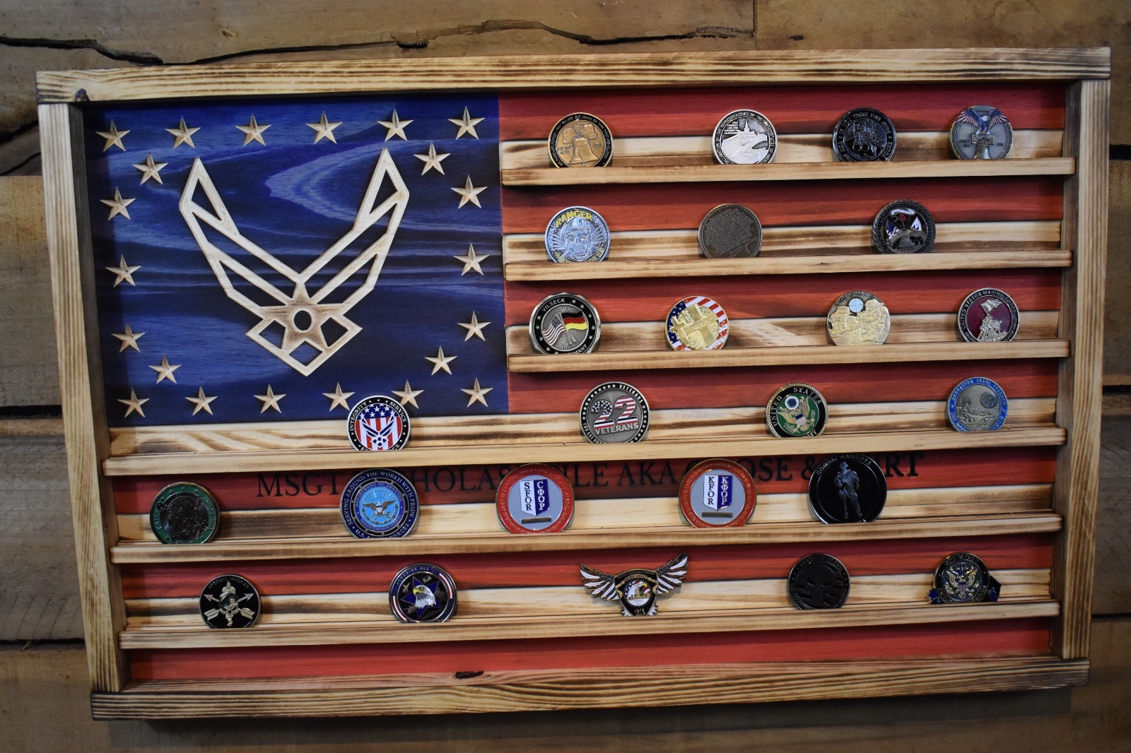 US Air Force Challenge Coin Flag Display | Holds 60 Coins | Handmade in the USA