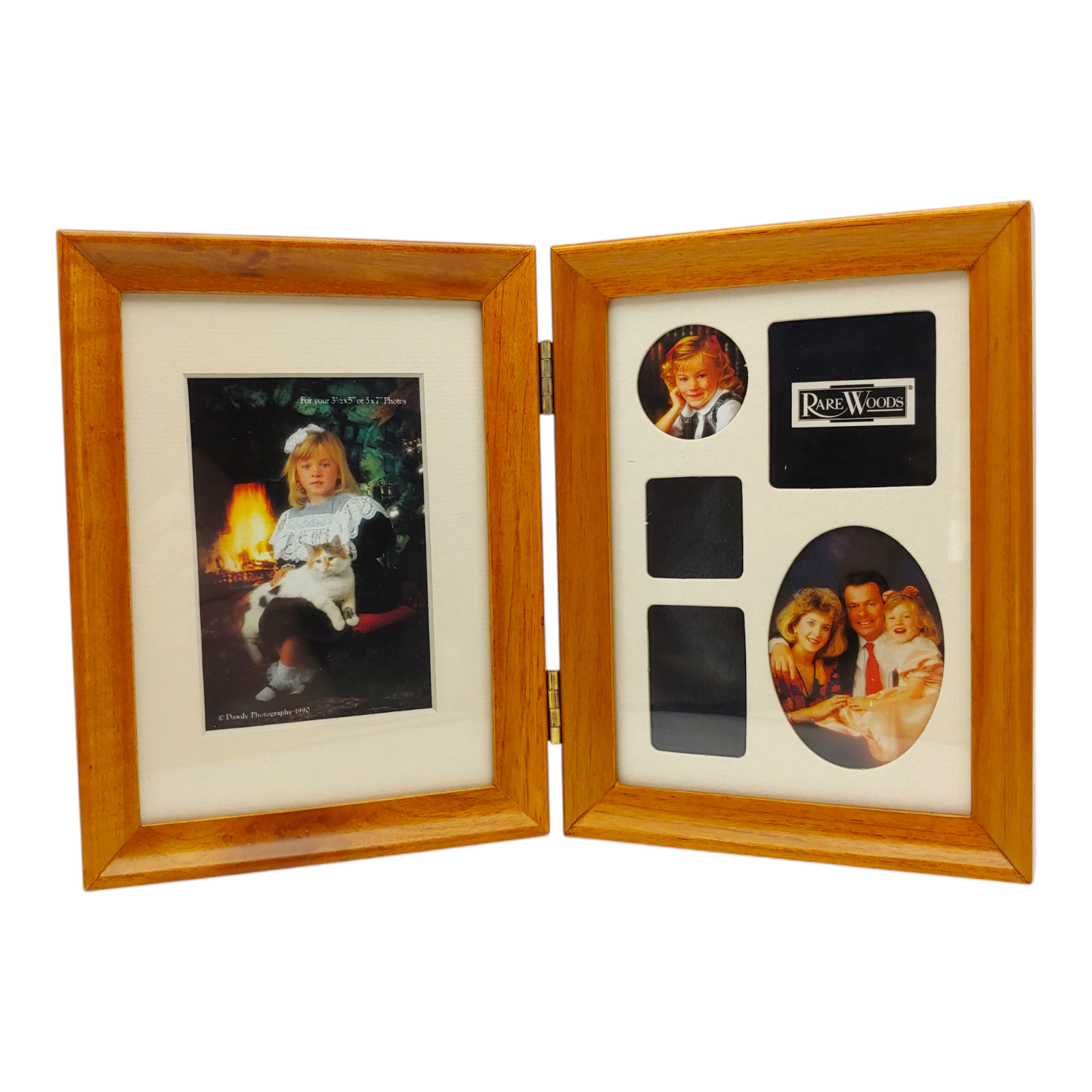 English Walnut Double Picture Frame – 5×7 vtg 1990s Matte Collage Solid Wood