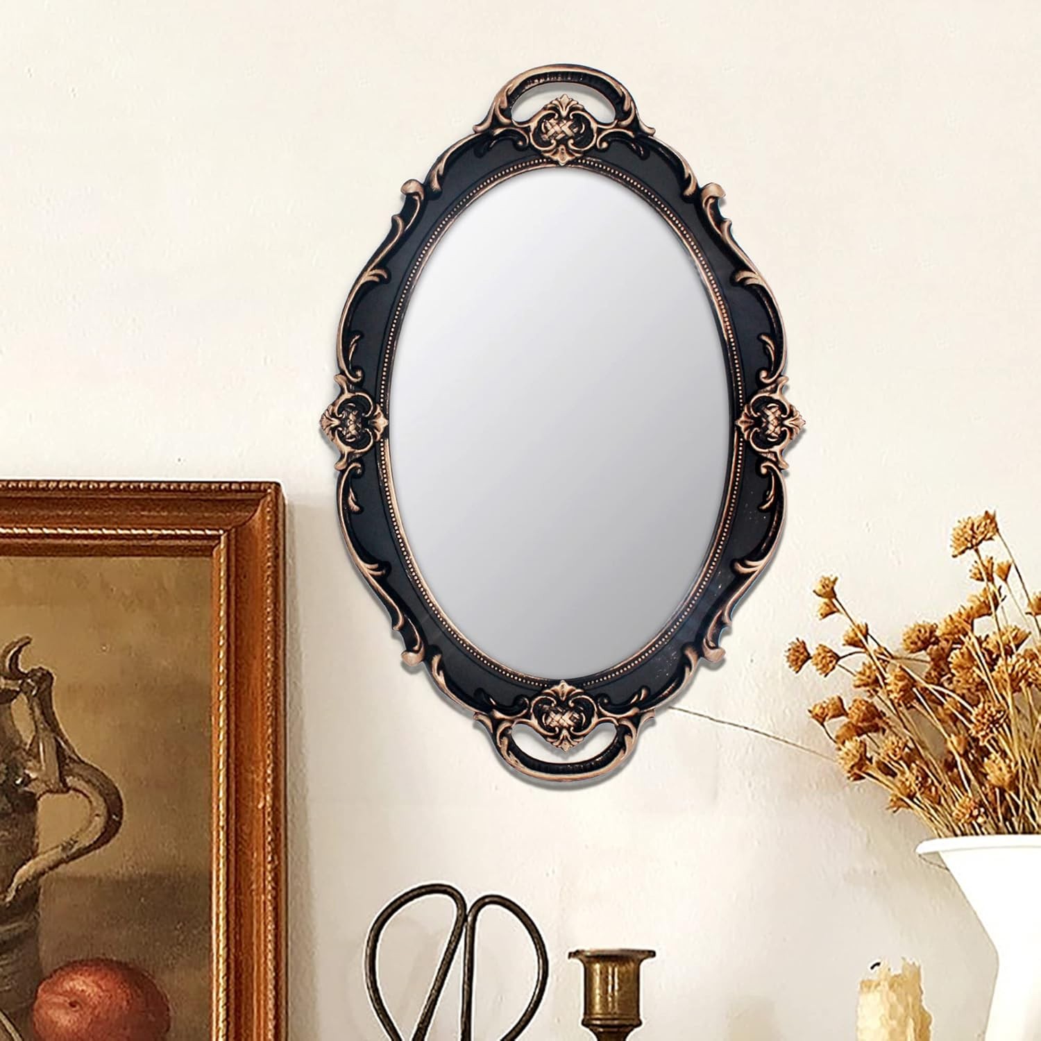 Vintage Mirror Small Wall Mirror Hanging Mirror 14.5 x 10 inchs Oval Brown