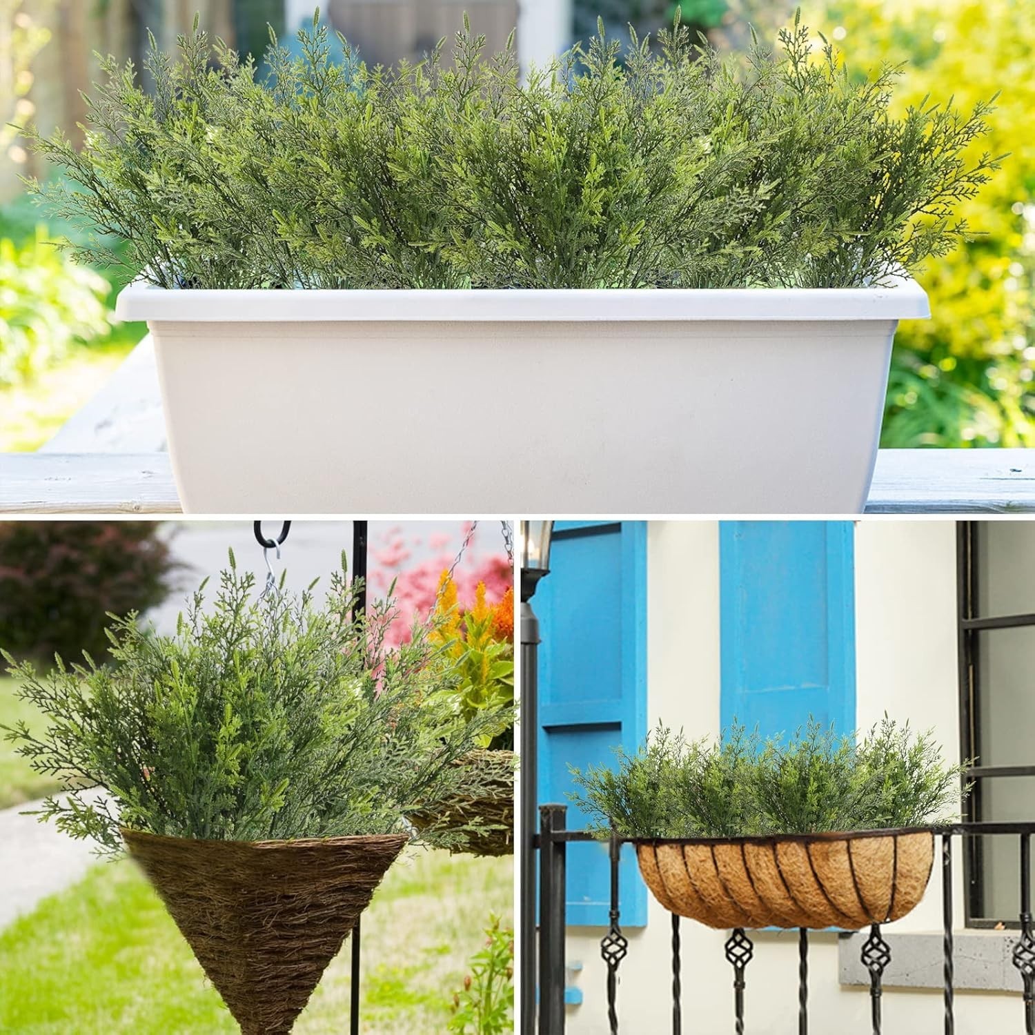 Colorfast Artificial Cedar Plants – 12 PCS for Stunning Porch & Garden Decor