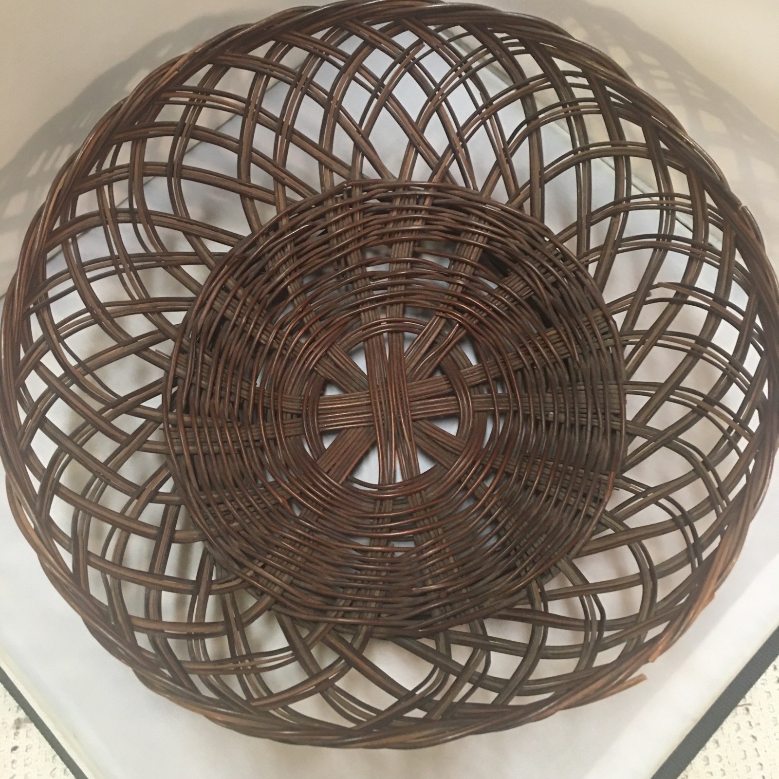 Woven Wicker Basket Bowl Home Decor 12.5in Brown Open Lattice Design Cottagecore