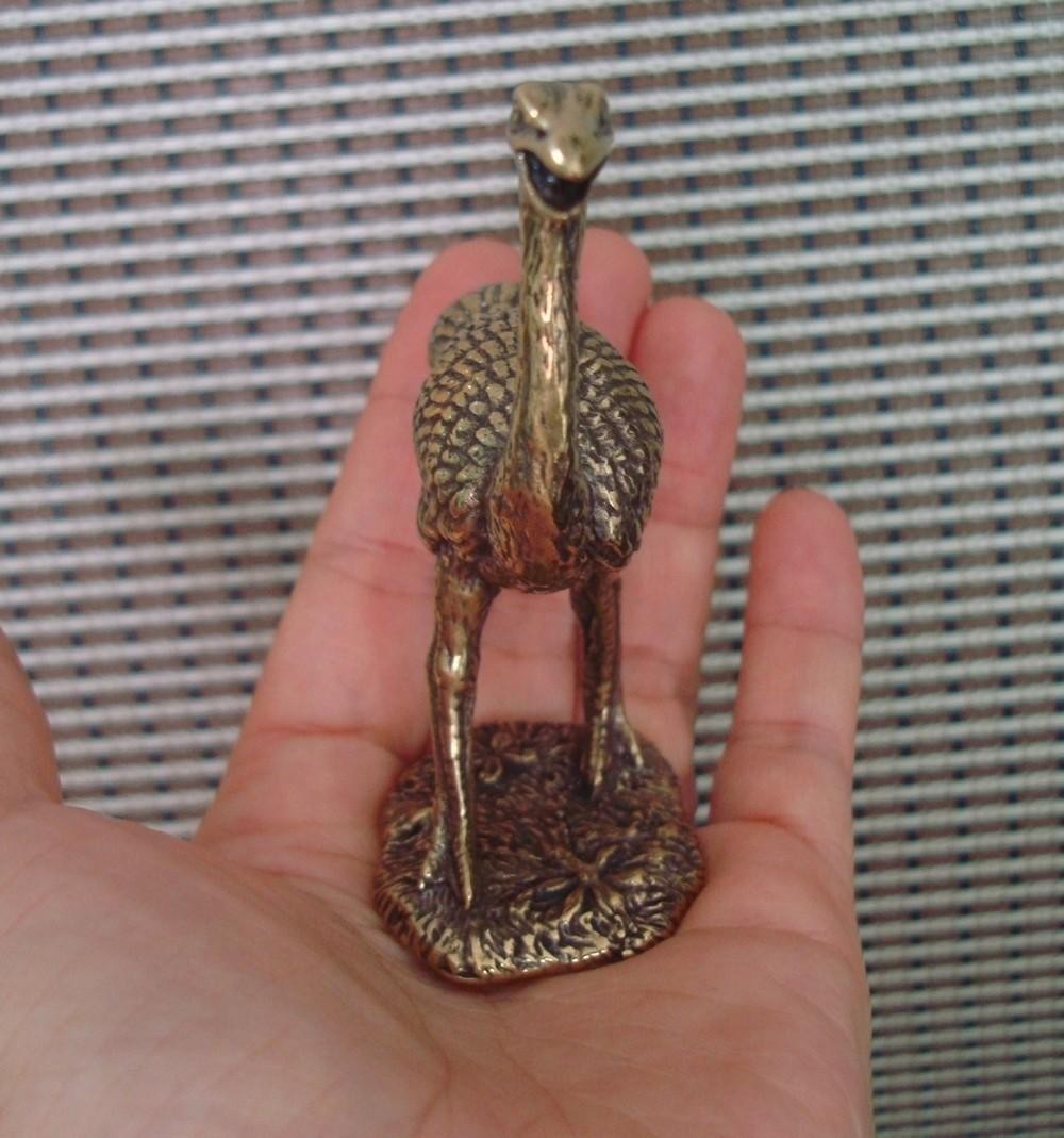 Solid Brass Ostrich Figurine Vintage Style Bronze Color Statue for Garden Decor