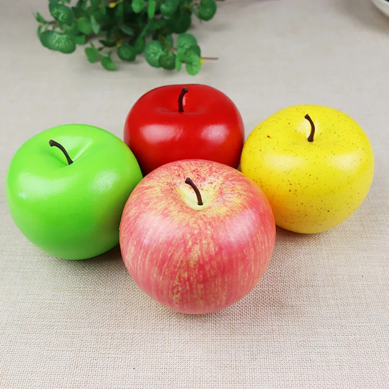 8cm Simulation Fruit Apple Plastic Fake Red Green Yellow Apples Photo Props