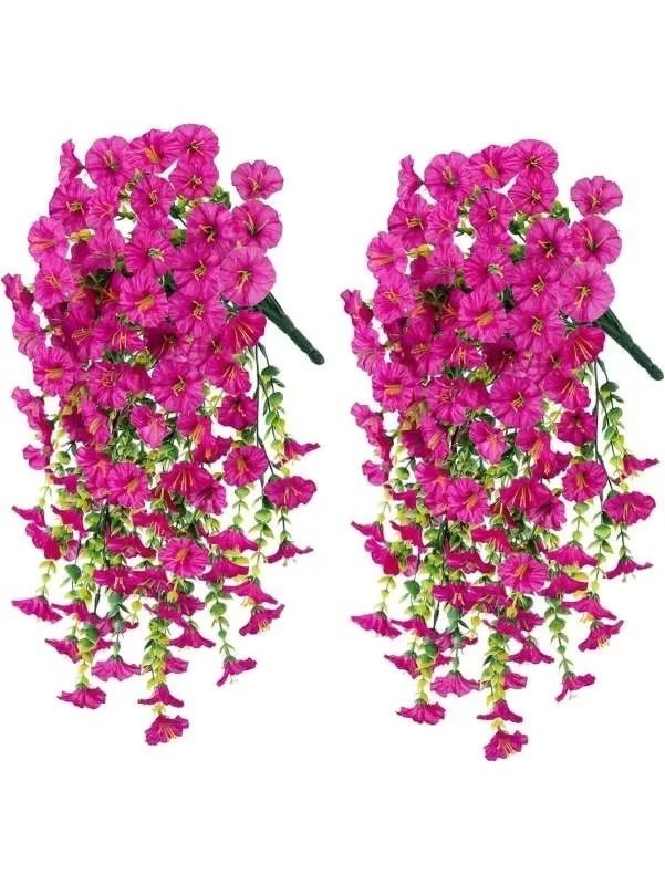 1PC Artificial Morning Glory Vines UV Resistant Hanging Flowers Outdoor Decor