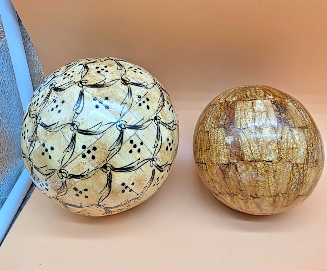 2 Decorative Faux Bone Orb Sphere Globe Boho Global Home Decor Ball